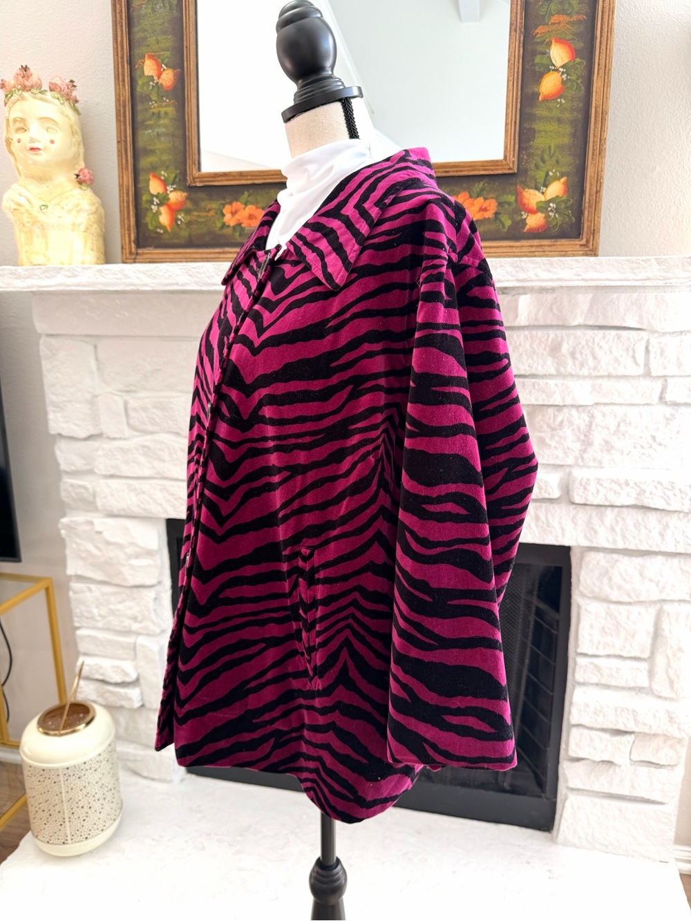 Susan Graver Style 3X Velvet Zebra Jacket Pink Purple Black Swing Coat - Picture 4 of 9